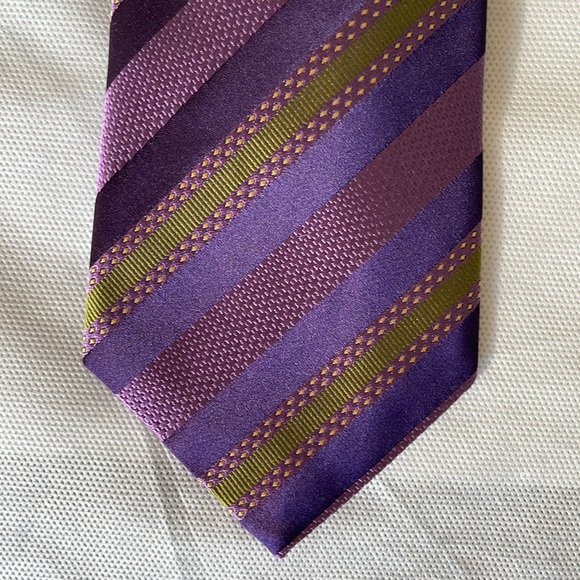 Purple and green striped silk tie - Picture 2 of 2